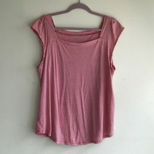 Loft Red & Whit Stripe Flutter Sleeve Tee-Shirt